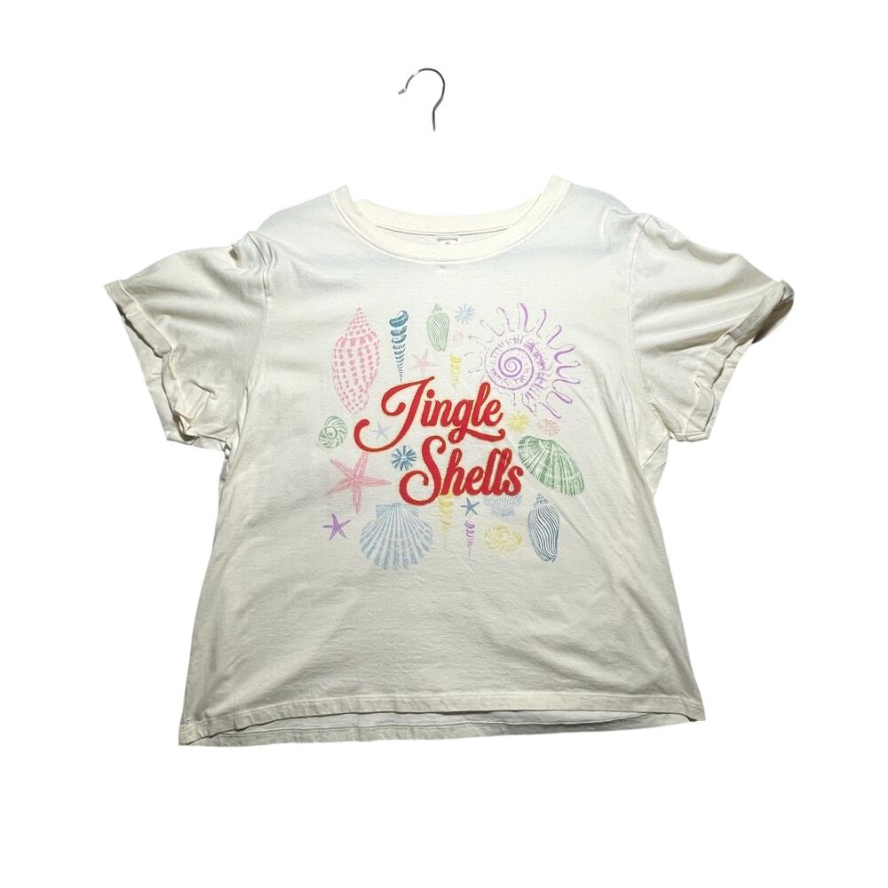 Messy Buns Lazy Days “Jingle Shells” Women's T-Shirt - XL - Beach Holiday - EUC